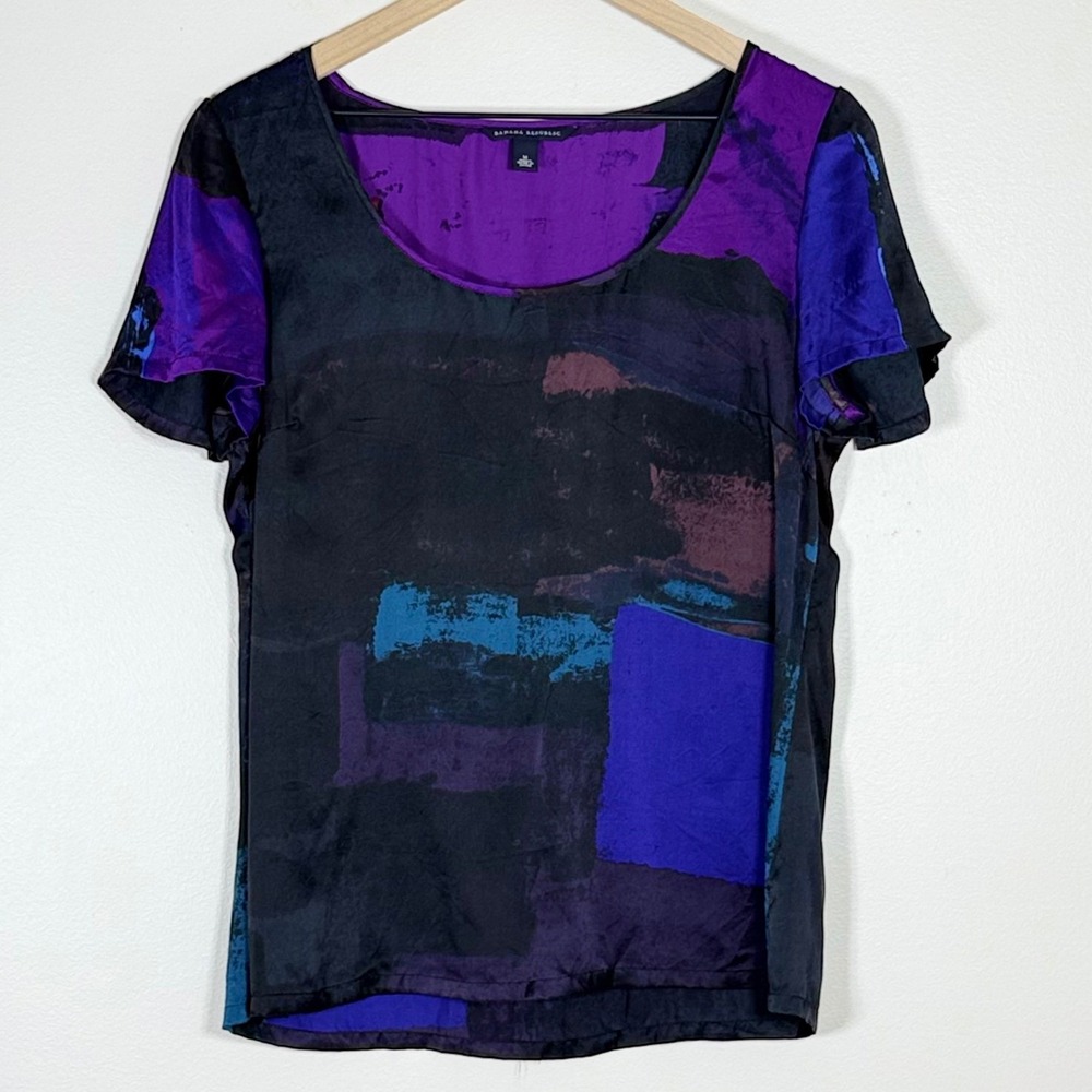 Banana Republic Womens 100% Silk Top Size M Artsy Abstract Print Office Boho